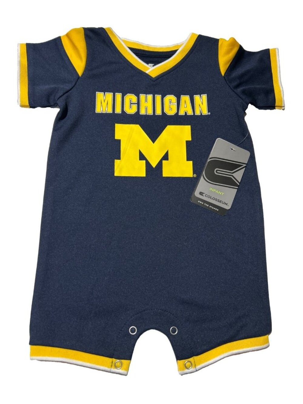 Infant Colosseum Navy Michigan Wolverines Bumpo Football Romper